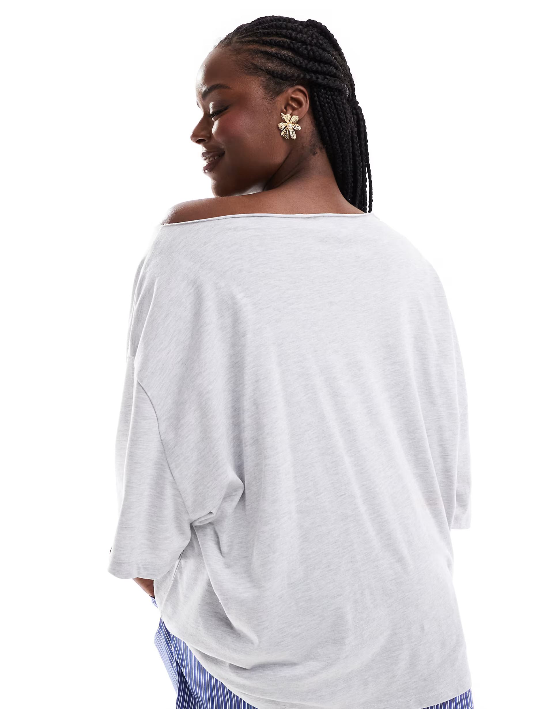 ASOS DESIGN Curve relaxed off shoulder T-shirt with malibu graphic in ice heather | ASOS (Global)