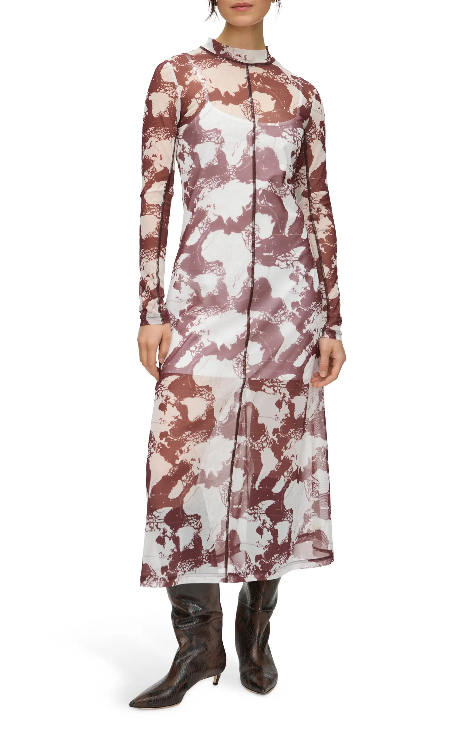 Starla Abstract Print Long Sleeve Mesh Dress | Nordstrom