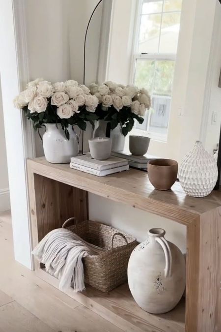 Organic modern entryway decor 🫶🏽 modern console table, neutral entryway decor, organic entryway decor, solid wood console table. 
#modernentryway #modernhomedecor #modernfarmhouseentryway #modernfarmhousedecor

#LTKSeasonal #LTKstyletip #LTKhome