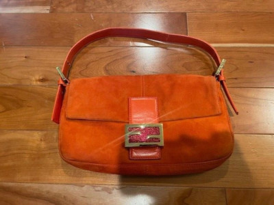 Vintage Fendi Orange Suede Leather Mamma Baguette Shoulder Bag | eBay US