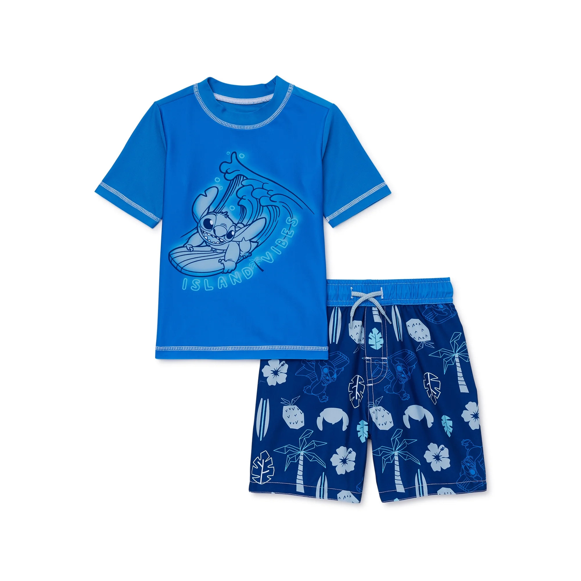 Disney Toddler Boys Lilo and Stitch Short Sleeve Rashguard and Swim Trunks with UPF 50+, Sizes 2T... | Walmart (US)