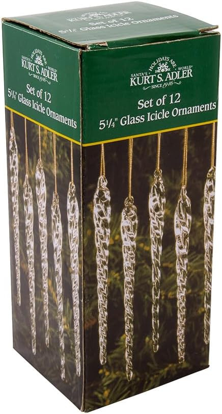 Kurt Adler 5-1/4-Inch Glass Icicle Ornament 12-Piece Box Set (Set of 12) | Amazon (US)