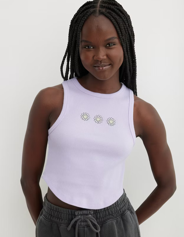 Aerie Smiley® New Day Curved Hem Tank Top | Aerie