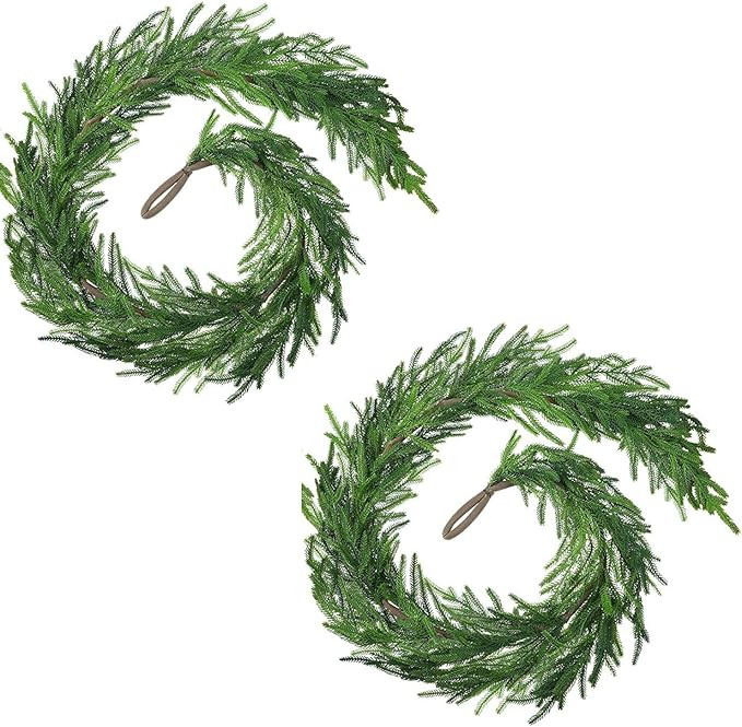 2-Pack Real Touch Norfolk Pine Garland - 70" Lifelike Christmas Garland for Indoor & Outdoor Holi... | Amazon (US)