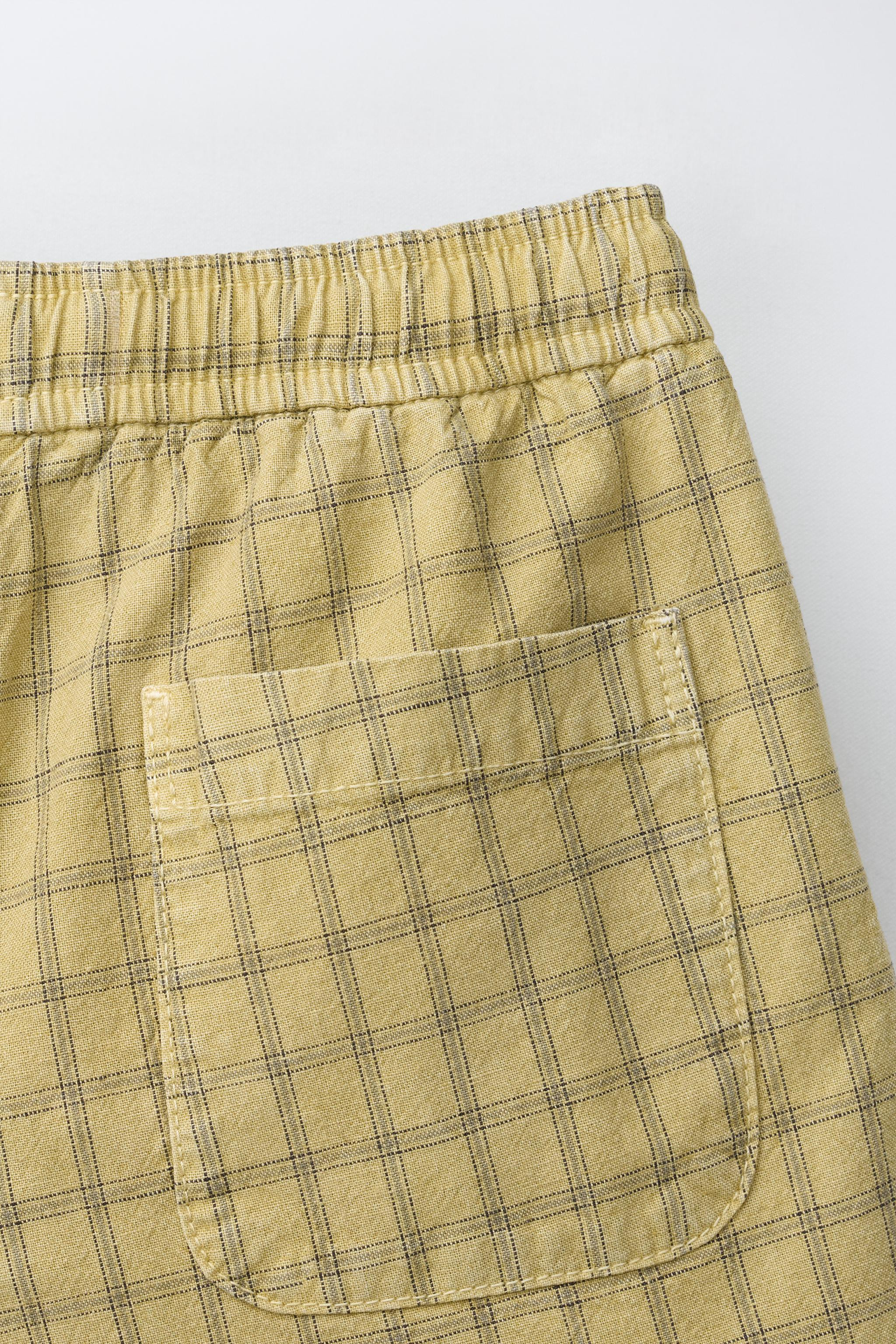 PLAID PRINT COTTON AND LINEN SHORTS | Zara Canada