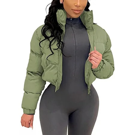 Akmipoem Women Cropped Zip up Puffer Jacket Winter Lightweight Down Jacket Quilted Padded Coat | Walmart (US)
