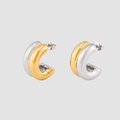 Post Double Water Resistant Metallic Hoop Earrings - A New Day™ Gold/Silver | Target