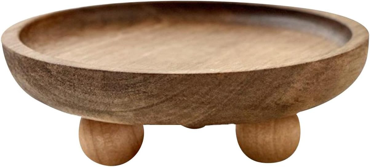 Vaveren Small Wooden Riser Wooden Pedestal for Display Tray Display Riser for Entry Table Farmhouse Kitchen Tabletop Centerpieces , Round 12.9x4cm | Amazon (US)
