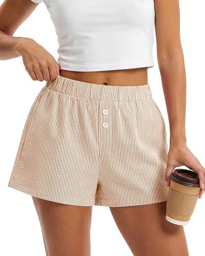 BTFBM Striped Boxer Shorts for Women 2026 Spring Summer Y2k Vacation Beach Bottoms Lounge Sleep P... | Amazon (US)