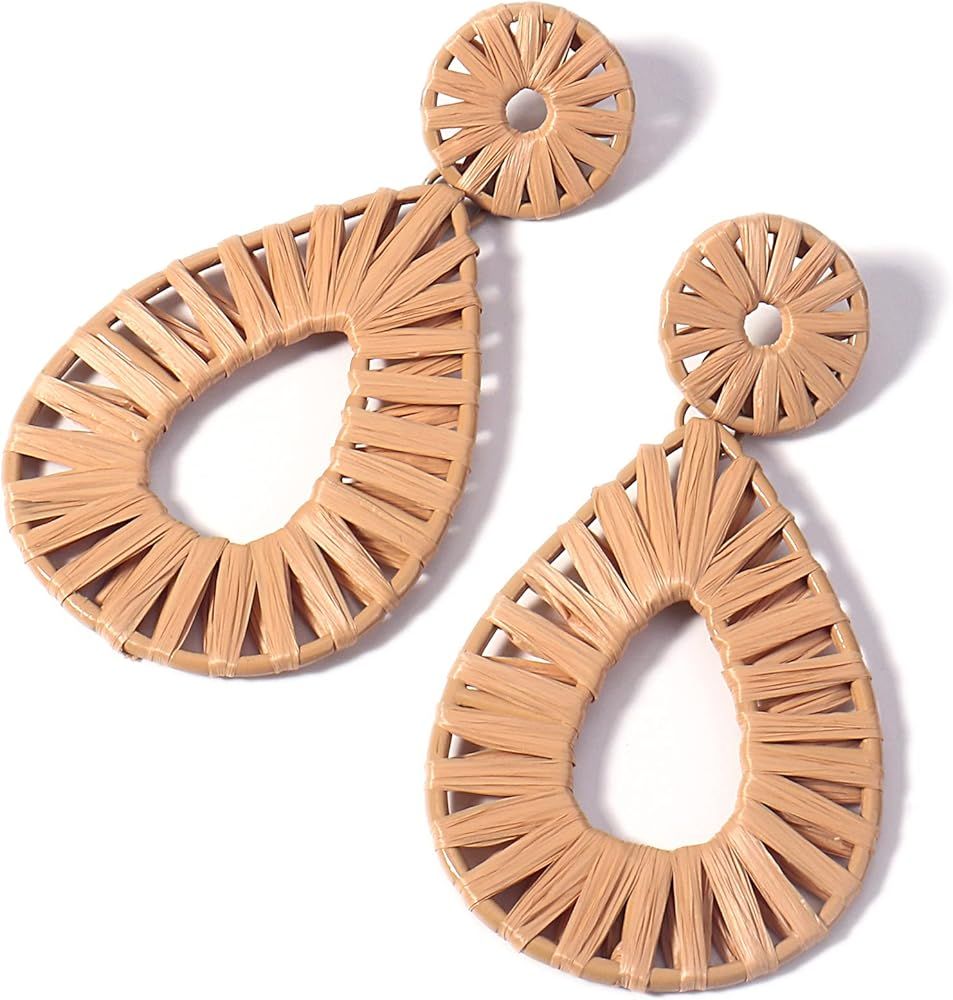 Boho Raffia Earrings Statement Teardrop Earrings Drop Dangle Bohemian Earrings for Women Cute Handma | Amazon (US)