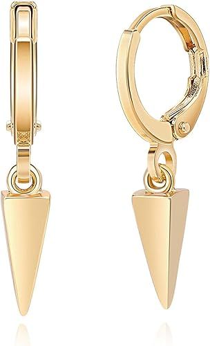 Small Dangle Hoop Earrings 14K Gold Plated Cubic Zirconia Boho Women Girls Huggie Earring Dainty ... | Amazon (US)