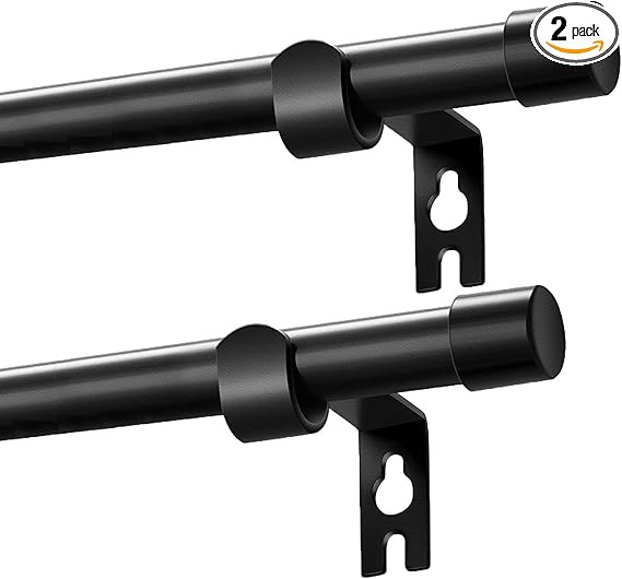Black Curtain Rods 2 Pack, Curtain Rods for Windows 30 to 60 Inch, 5/8 Inch Curtain Rod Stainless... | Amazon (US)