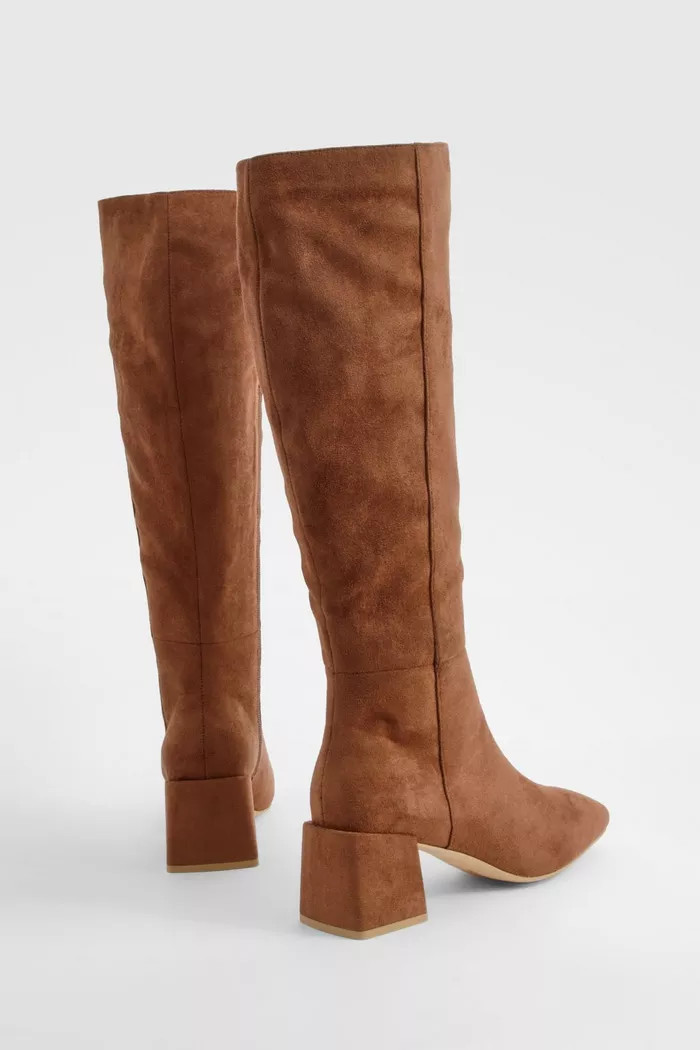 Panel Detail Block Heel Knee High Boots | Boohoo.com (UK & IE)
