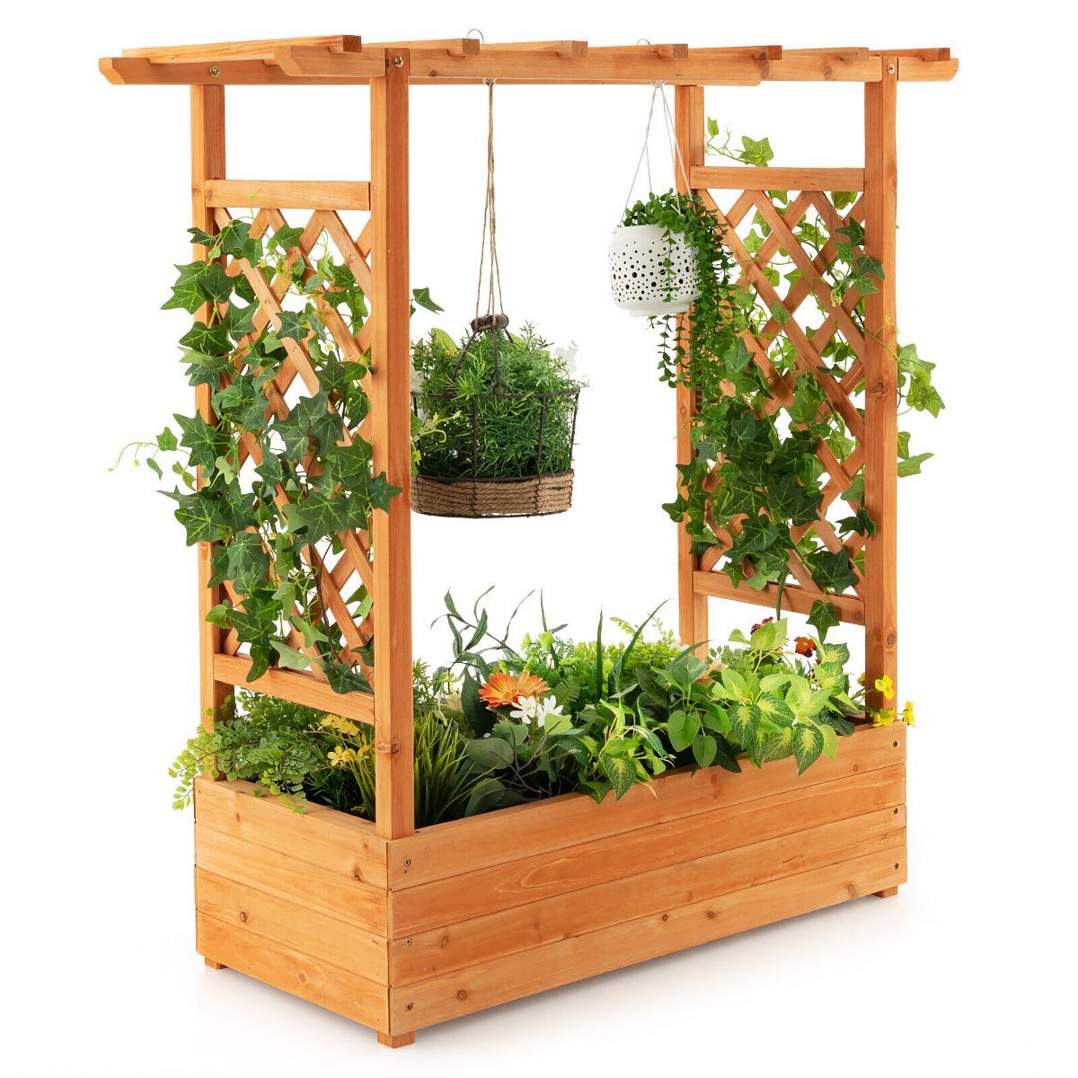 Tangkula Raised Garden Bed Planter Box w/ Side & Top Trellis for Vine Climbing Plants | Target