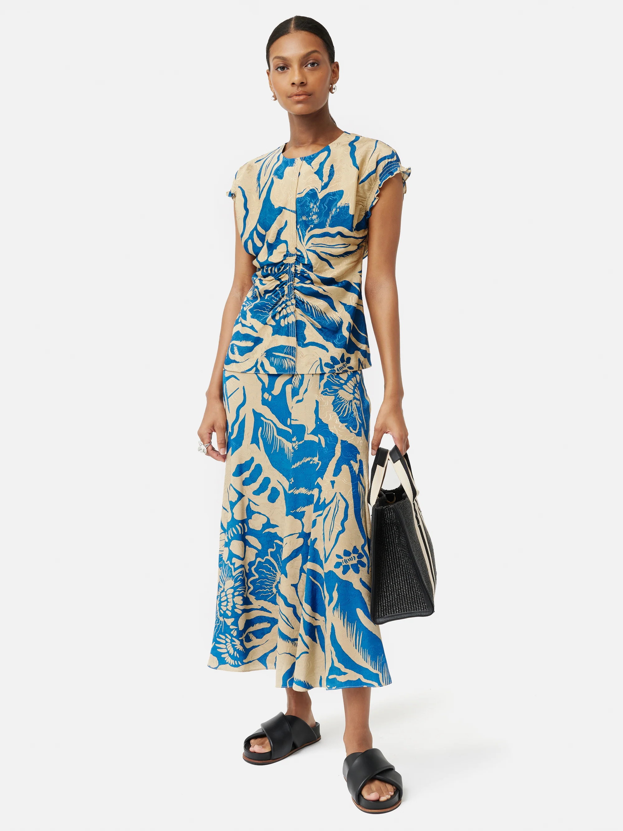 Strokes Floral Jacquard Top | Dark Blue | Jigsaw (UK)