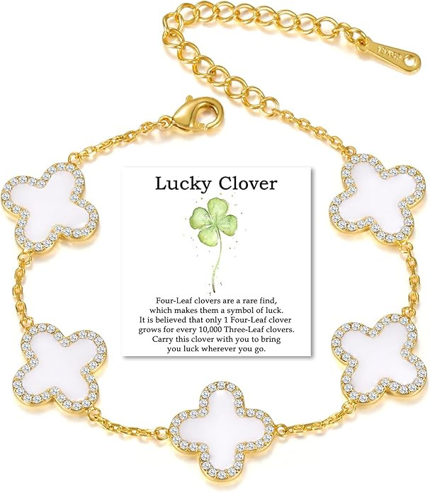 Clover Bracelet for Women 18K Gold Four Leaf Pink Lucky Link Clover Bracelets, Trendy Bracelets S... | Amazon (US)