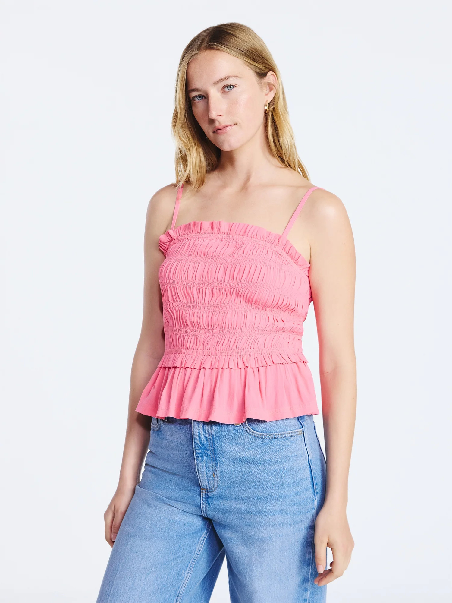 Free Assembly Women's Smocked Top with Peplum Hem, Sizes XS-XXL | Walmart (US)