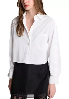 Kenneth Cole Women's Button Front Cropped Shirt, White, Medium | Belk
