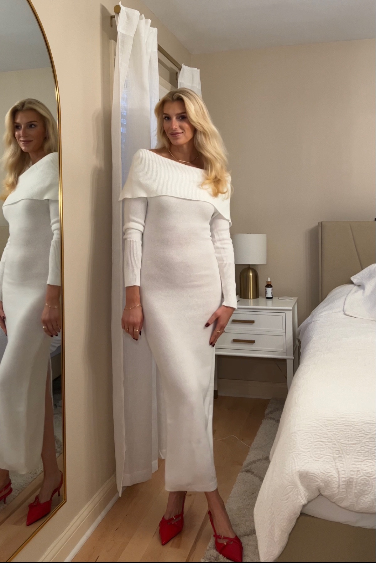 Valentine’s Day outfit from amazon fashion white off the shoulder sweater dress  
- size medium in dress
- shoes true to size 

#LTKshoecrush #LTKfindsunder50 #LTKSeasonal