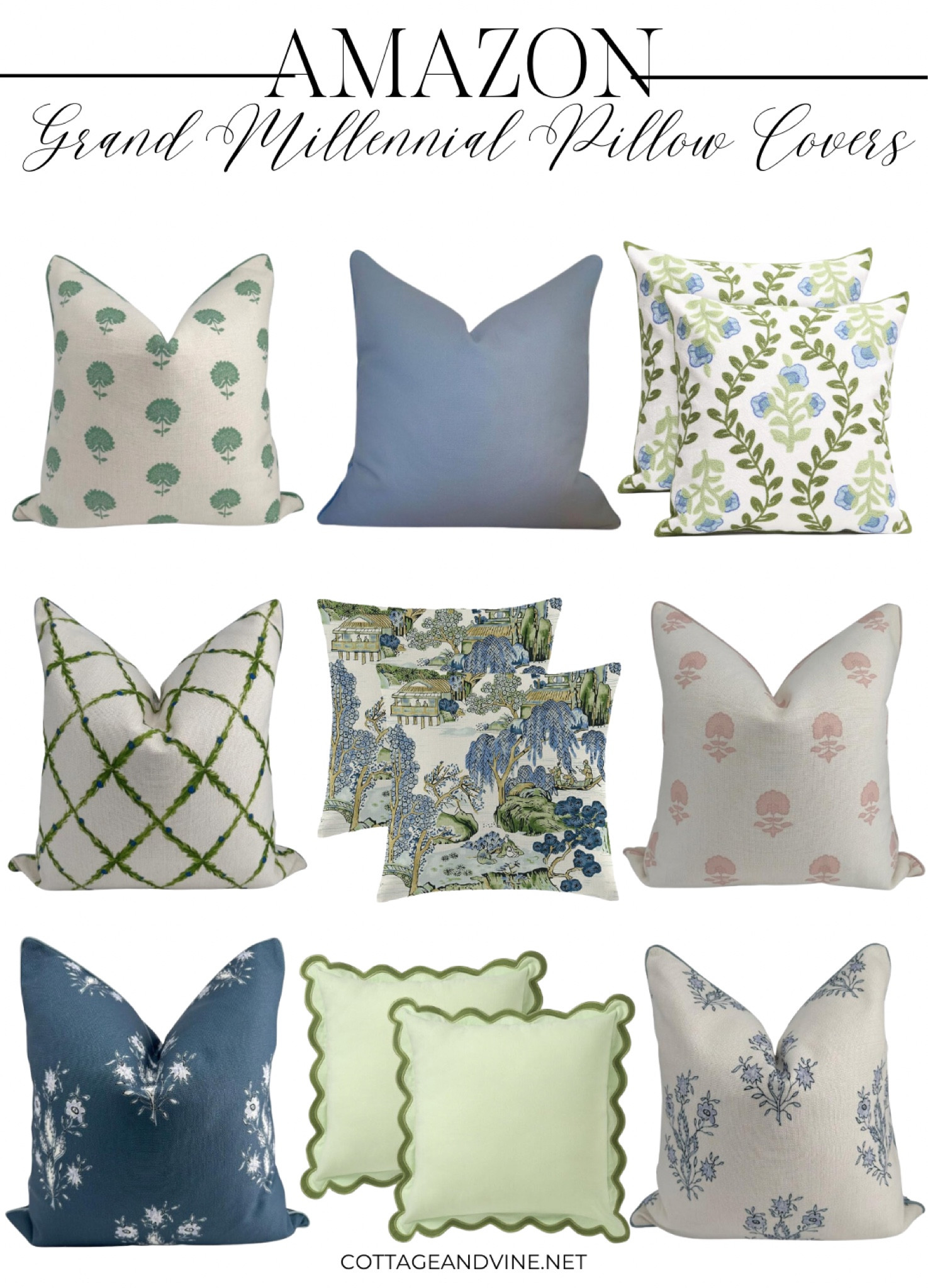 Amazon Pillow Covers - grand millennial, traditional decor, classic decor, timeless style, block print, blue and green #amazon #grandmillennial #blueandwhite 

#LTKhome #LTKfindsunder50