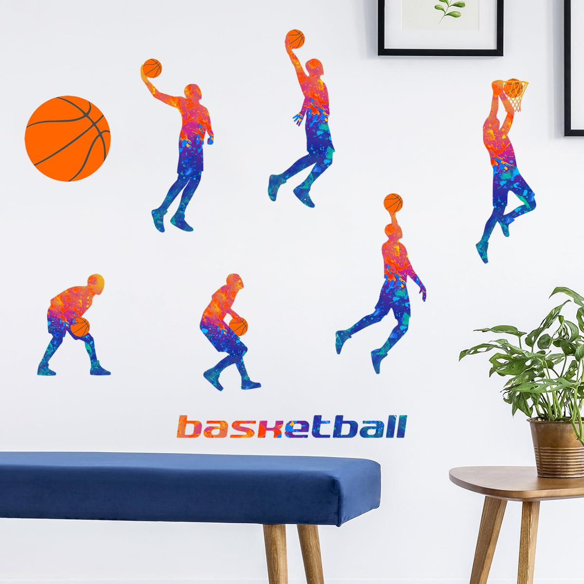 Colorful Basketball Player Wall Decals Sport Silhouette Wall Stickers Peel and Stick Basketball W... | Amazon (US)