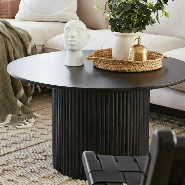 Solid Wood Coffee Table Round Pedestal Coffee Table  Modern Farmhouse Living Room Accent Table Bl... | Walmart (US)