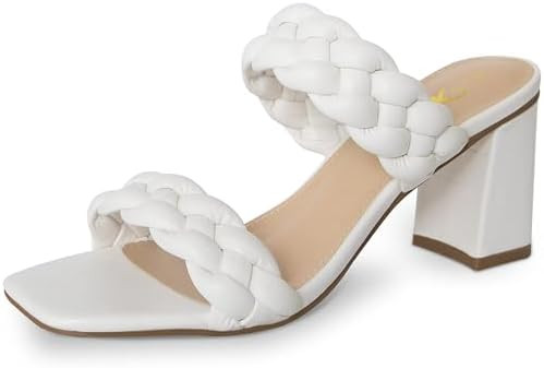 Athlefit Women's Braided Heeled Sandals Summer Square Open Toe Chunky Block Heels | Amazon (US)
