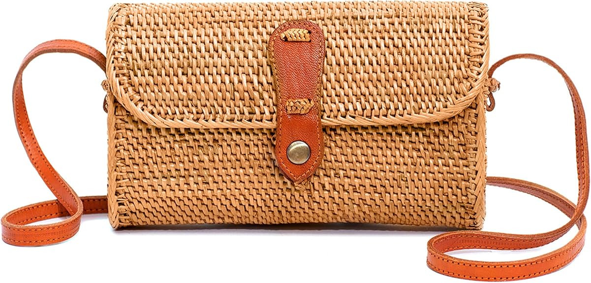 Novum Crafts Round Rattan Bag for Women - Handmade Ata Wicker Woven Purse - Circle, Square, Oval ... | Amazon (US)