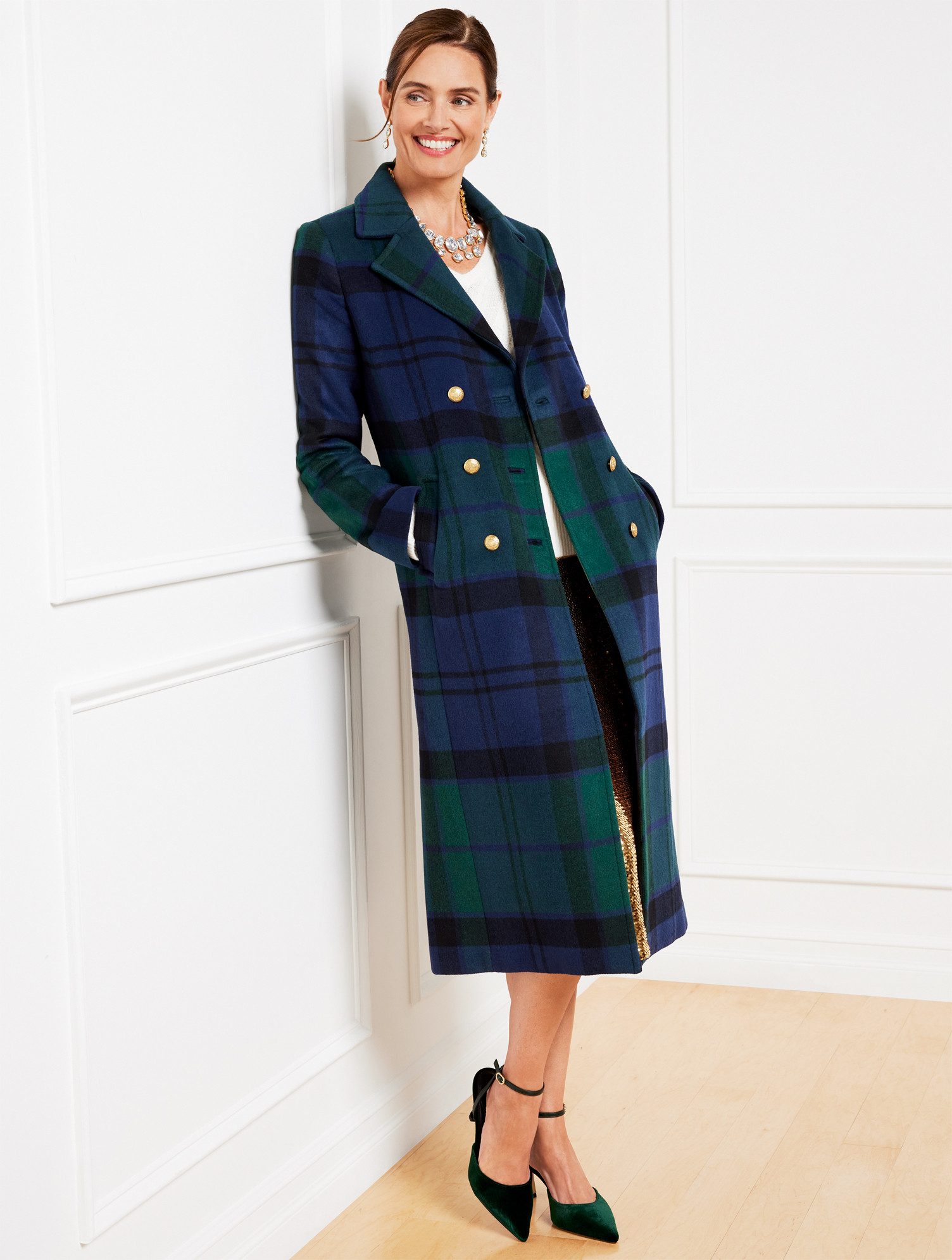 Misses - Wool Blend Coat - Terrific Tartan - Rich Blue - Medium Talbots | Talbots