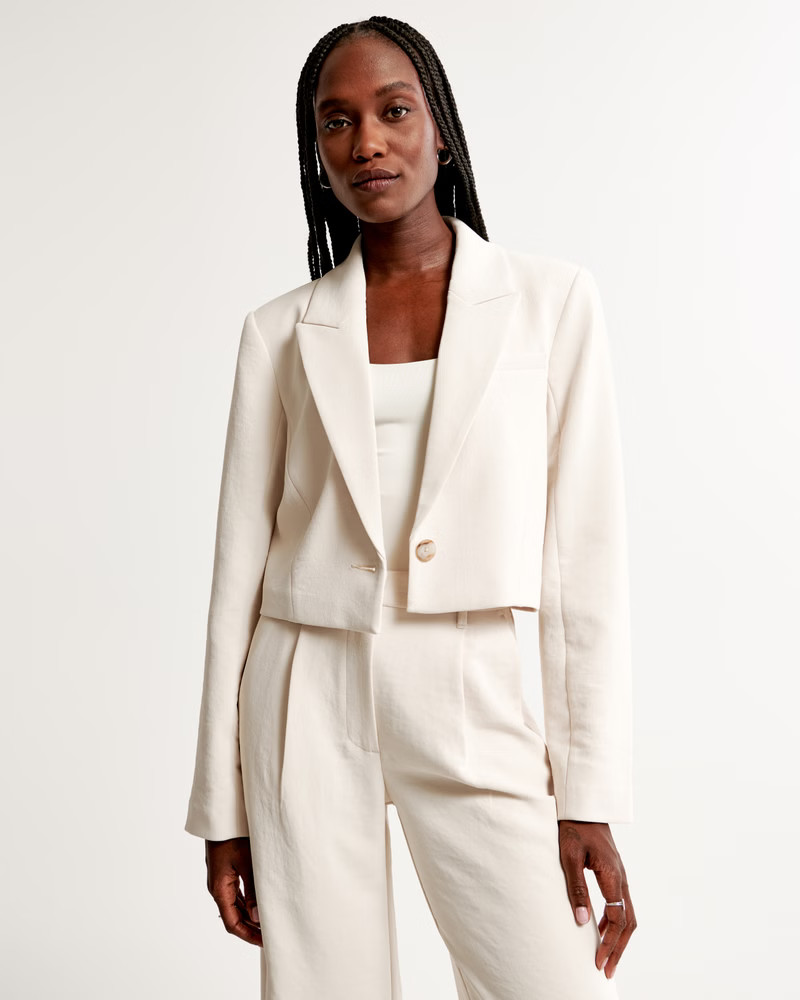 Cropped Premium Crepe Blazer | Abercrombie & Fitch (US)