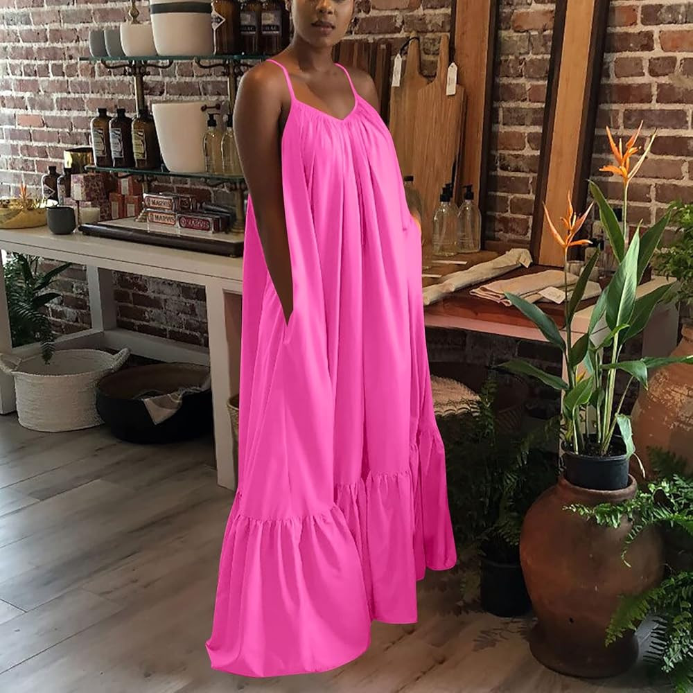 Women's Casual Cocktail Dresses Summer Backless Big Swing Dress Color Sexy Sling Long Dress Casual D | Amazon (US)