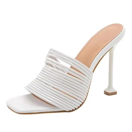 Gibobby Silver Sandals Women s Chunky Block Heels Open Toe Ankle Strap Heeled Sandals | Walmart (US)
