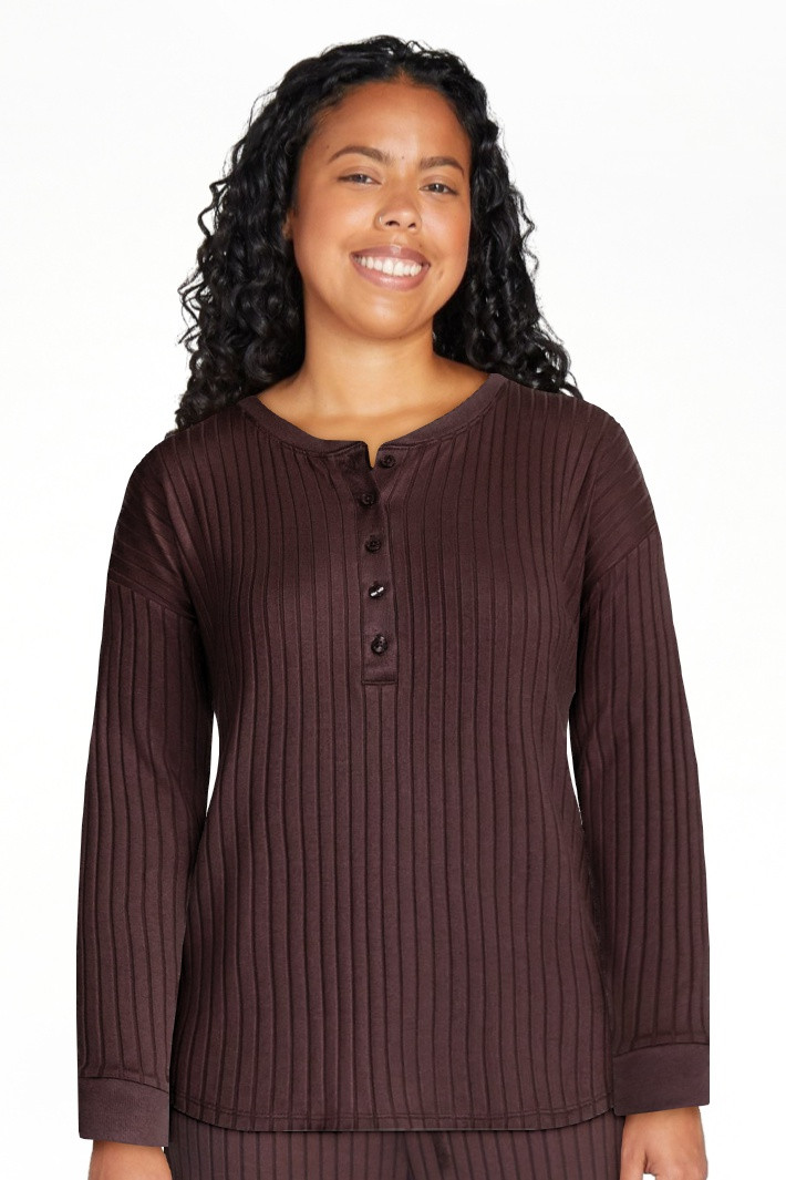 Joyspun Women's Cozy Lounge Collection Hacci Long Sleeve Henley Sleep Top, Sizes XS to 3X | Walmart (US)