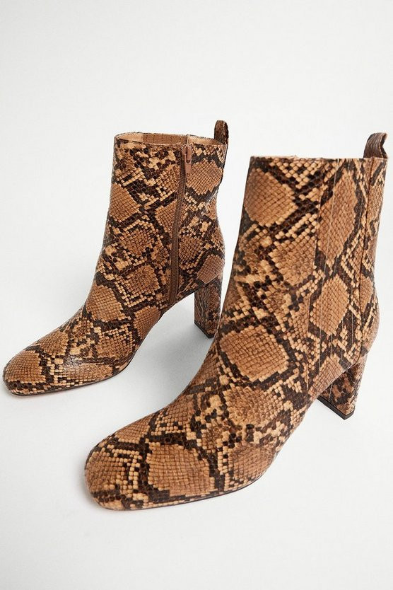 Snake Square Toe Heeled Ankle Boot | Warehouse UK & IE