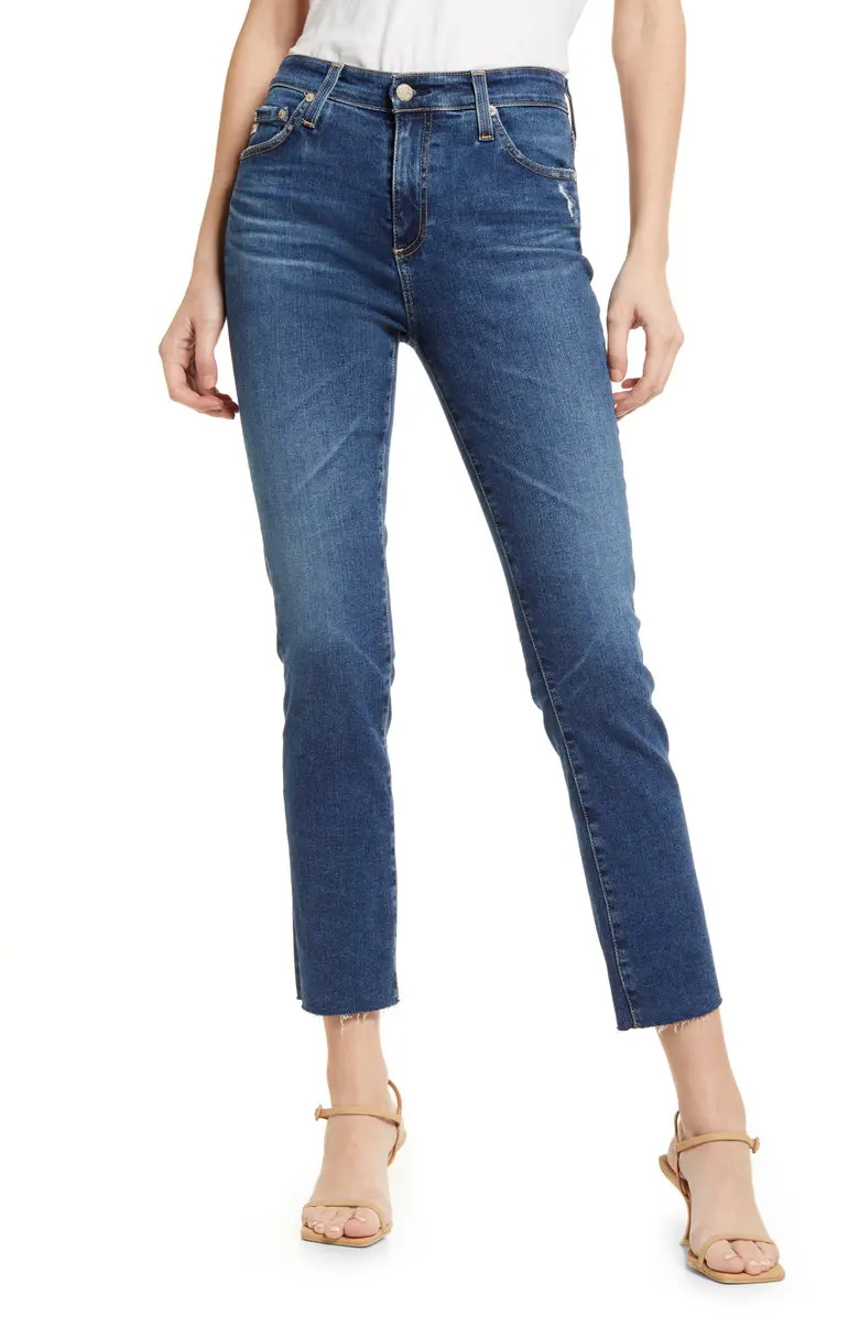 Mari Raw Hem High Waist Crop Straight Leg Jeans | Nordstrom