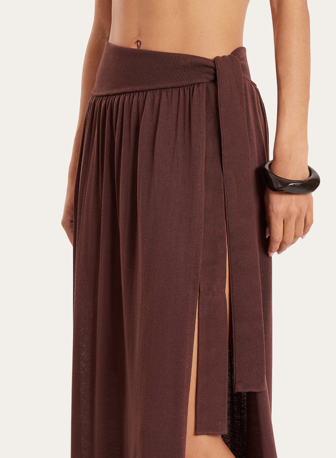 Women's Brown Belt Detail Semi Sheer Thigh Split Maxi Skirt | Lydia | 4th & Reckless | 4th & Reckless