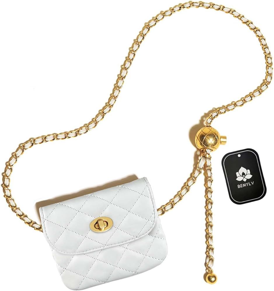 BEMYLV Leather Chain Belt Bag for Women Mini White Crossbody Waist Purse Fanny Pack Fashion Eveni... | Amazon (US)