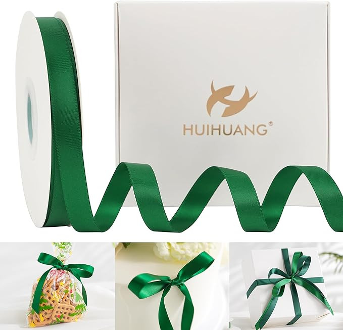 HUIHUANG Forest Green Ribbon 2 inch Double-Faced Forest Green Silk Fabric Ribbon for Christmas, C... | Amazon (US)