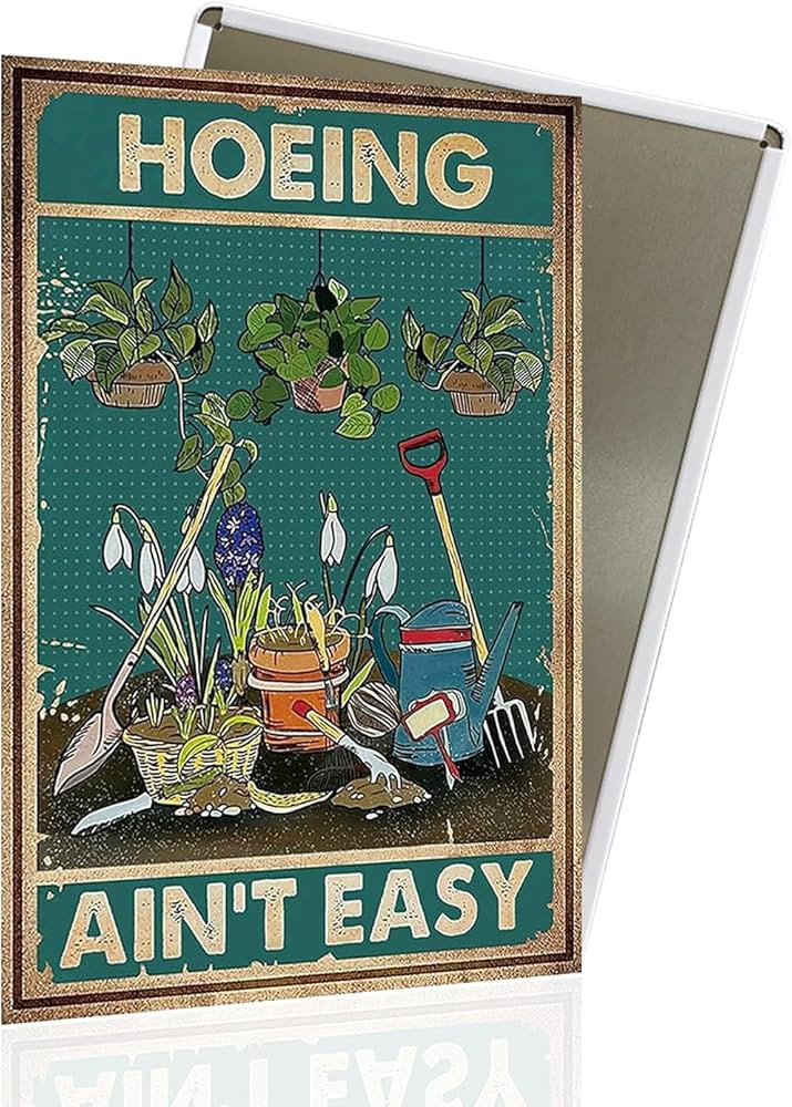Funny Garden Sign for Outside, HOEING AIN'ST EASY Garden Metal Sign, Retro Backyard Fence Signs, ... | Amazon (US)