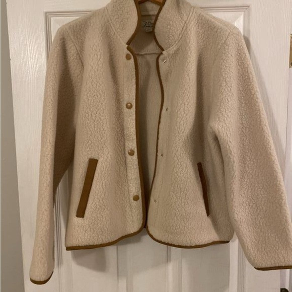 J. Crew Cozy Cream Sherpa Jacket with Brown Accents | Poshmark