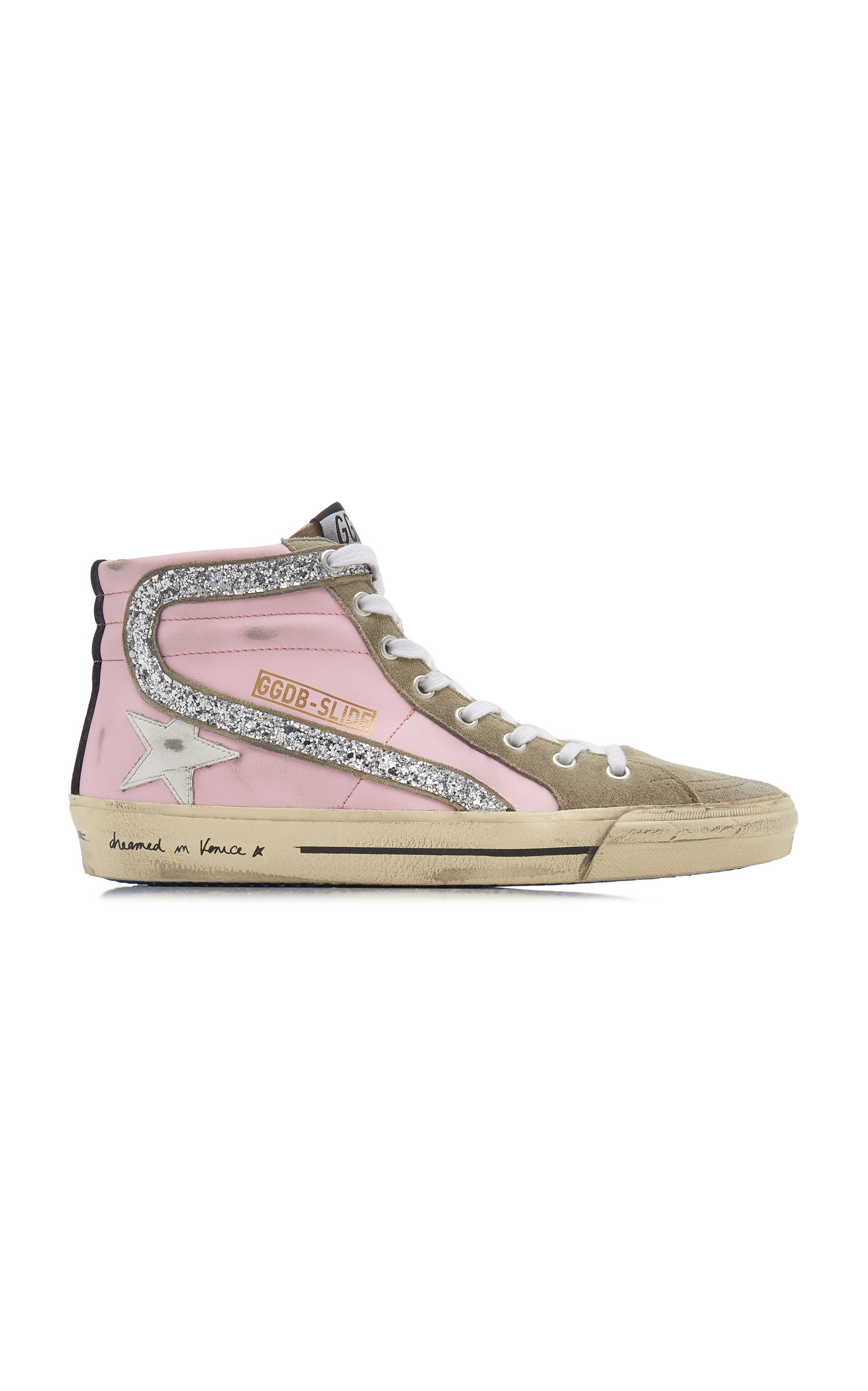 Golden Goose - Women's Slide Glittered Leather And Suede Sneakers - Pink - IT 39 - Moda Operandi | Moda Operandi (Global)