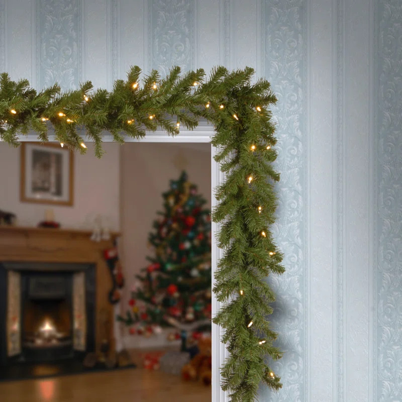 9ft' North Valley Spruce Artificial Christmas Garland with LED Lights | Wayfair North America