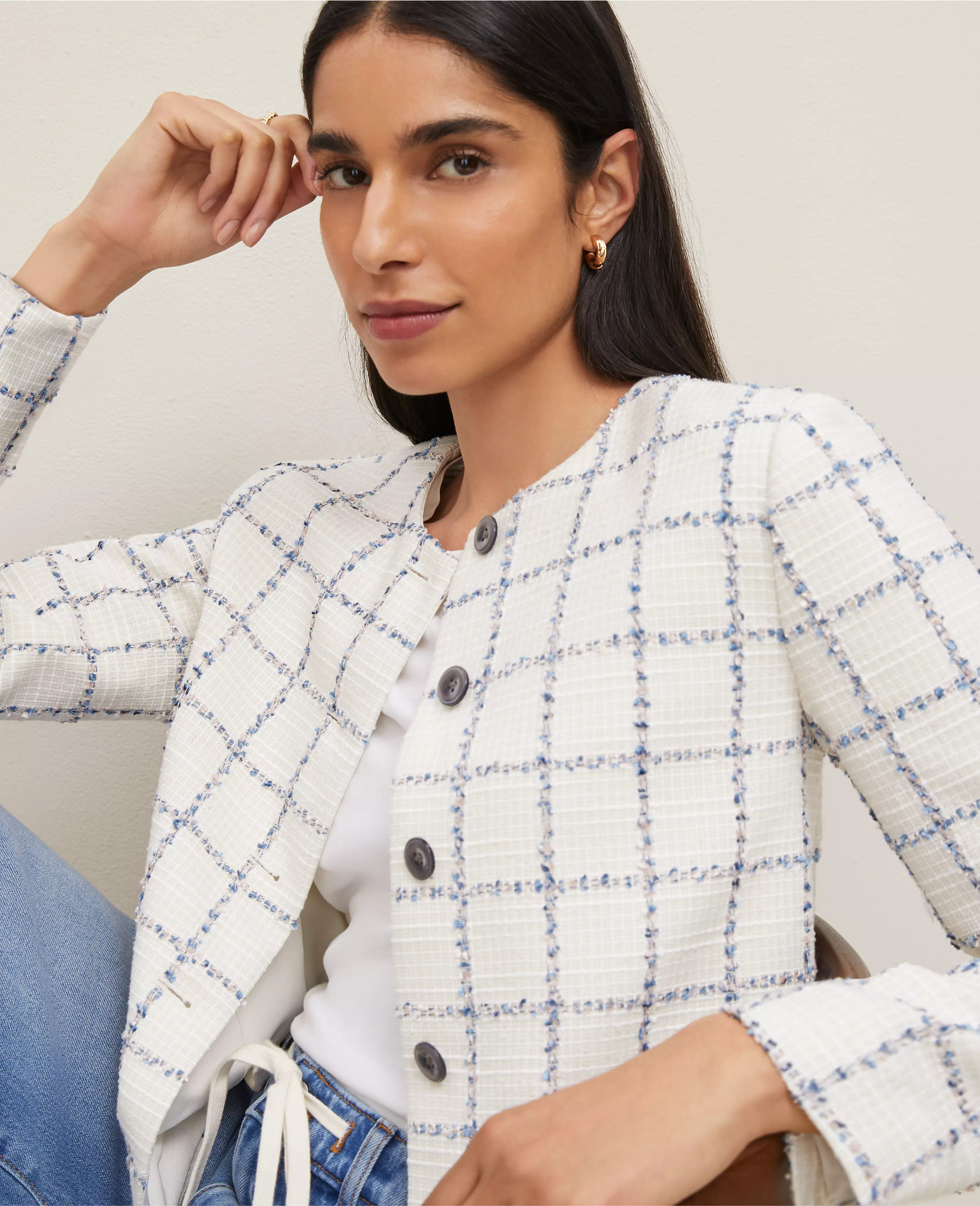 Tweed Crew Neck Jacket | Ann Taylor