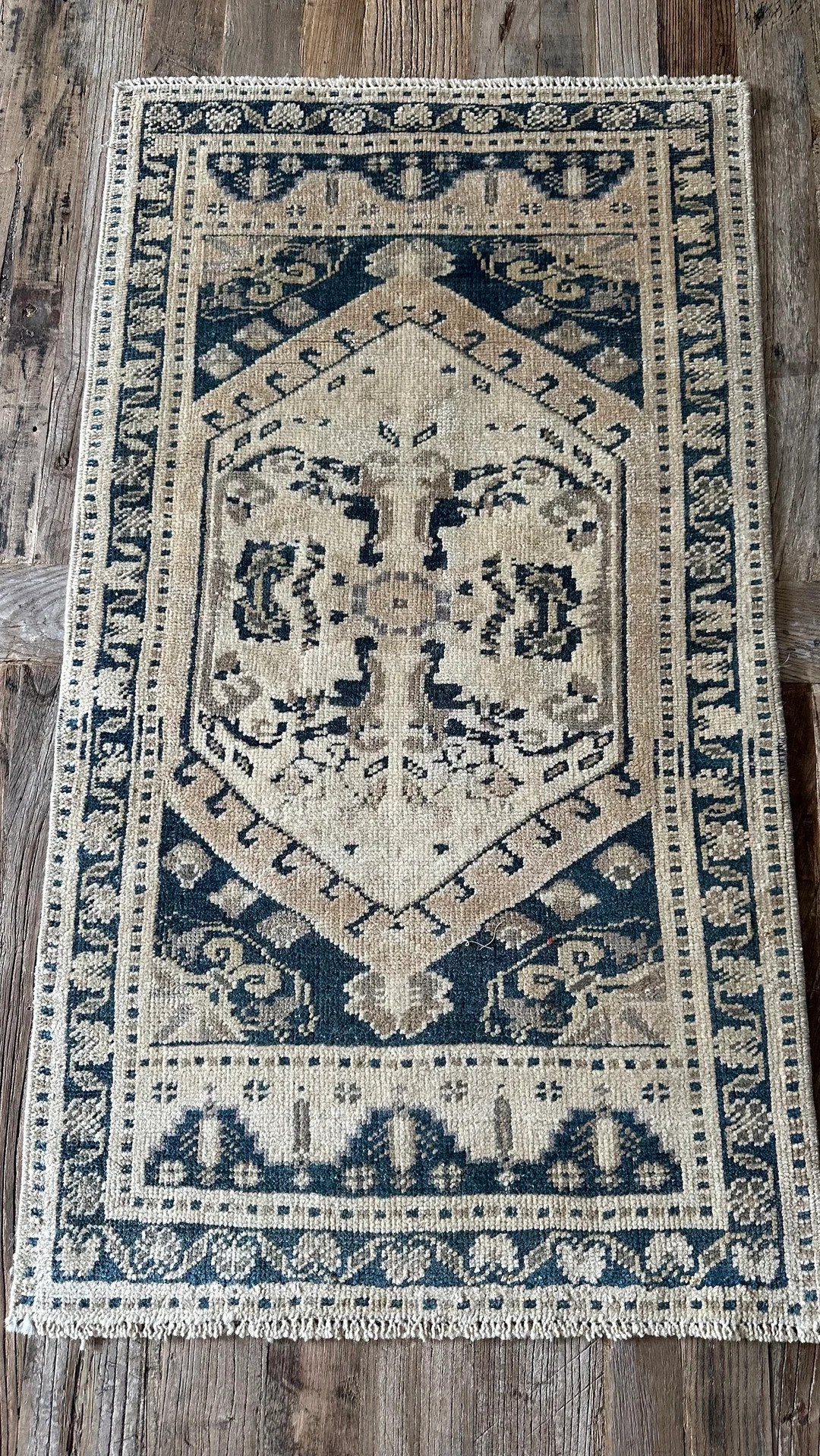 1’9 X 3’1 Vintage Turkish Taspinar Rug Muted Dark Turquoise Blue, Beige & Taupe - Etsy | Etsy (US)