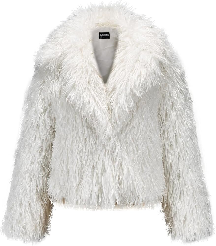 GRAN ORIENTE Women Burgundy Shaggy Cropped Jacket Coats,2025 Winter Fluffy Faux Fur Warm Long Sle... | Amazon (US)