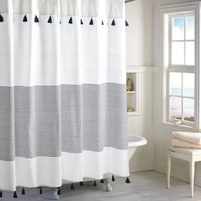 Campanella 100% Cotton Stripe Single Shower Curtain Wrought Studio™ Color: Navy | Wayfair North America