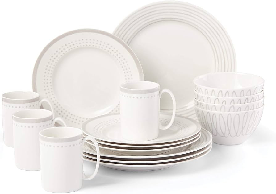 Kate Spade New York Charlotte Street West 16-Piece Dinnerware Set, 15.75 LB, Taupe/Grey | Amazon (US)