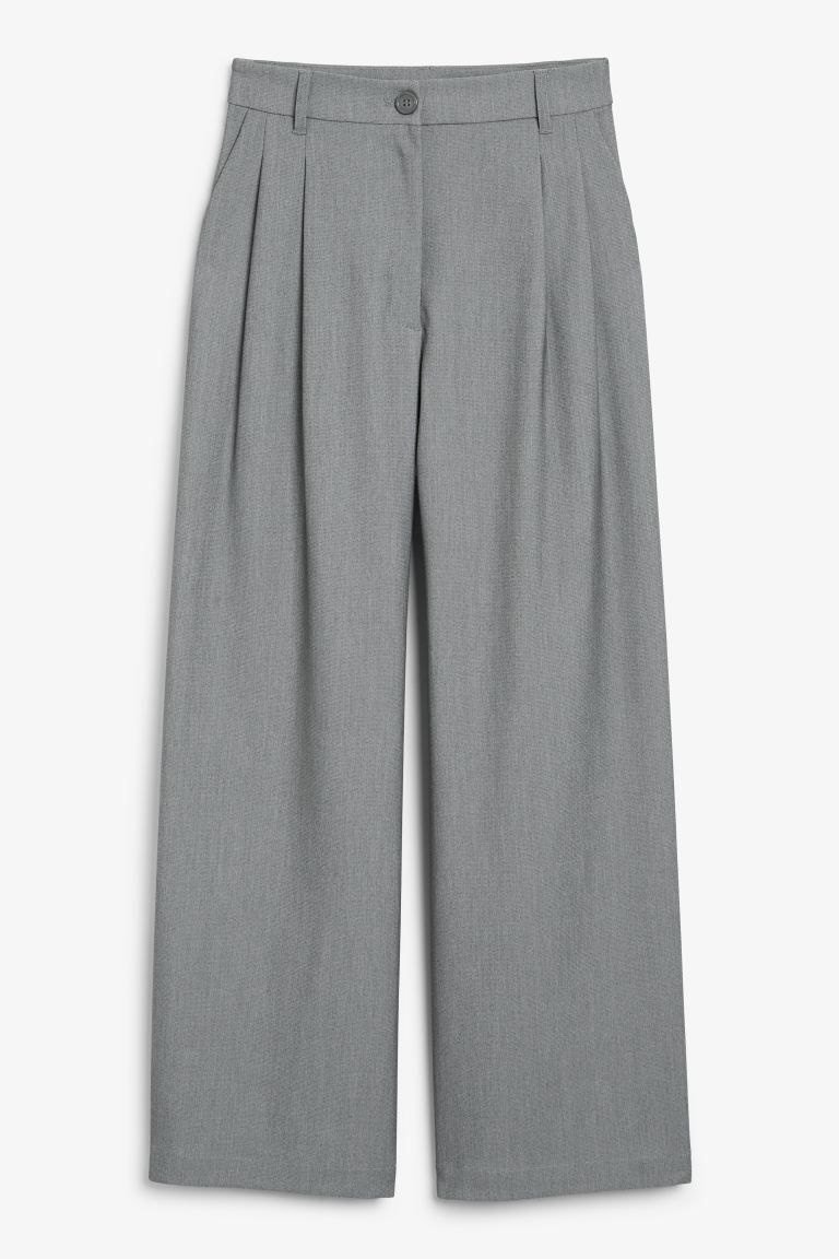 High waist wide leg trousers - Grey melange - Ladies | H&M GB | H&M (UK, MY, IN, SG, PH, TW, HK)