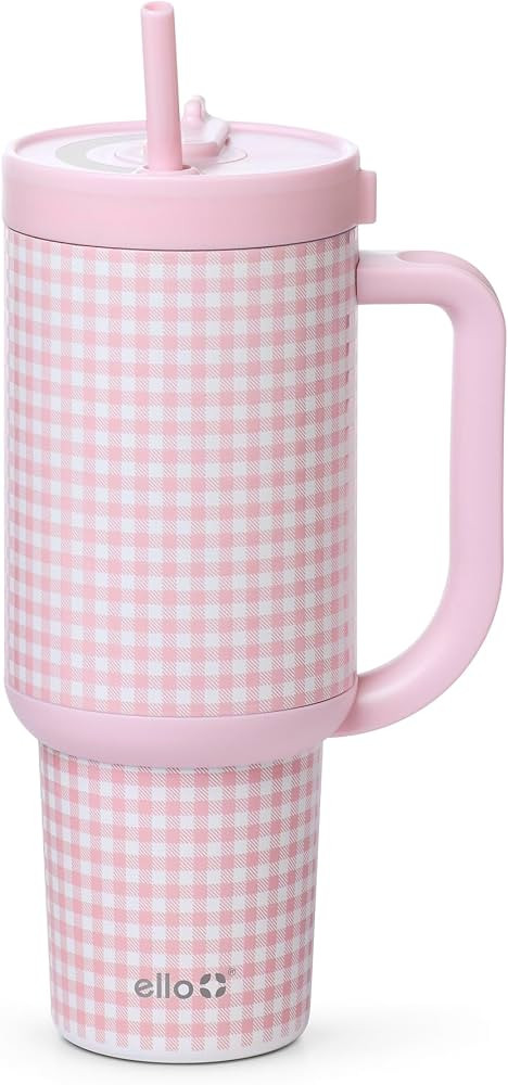 Ello Oasis 40oz Insulated Stainless Steel Tumbler with Straw, Pink Gingham | Amazon (US)