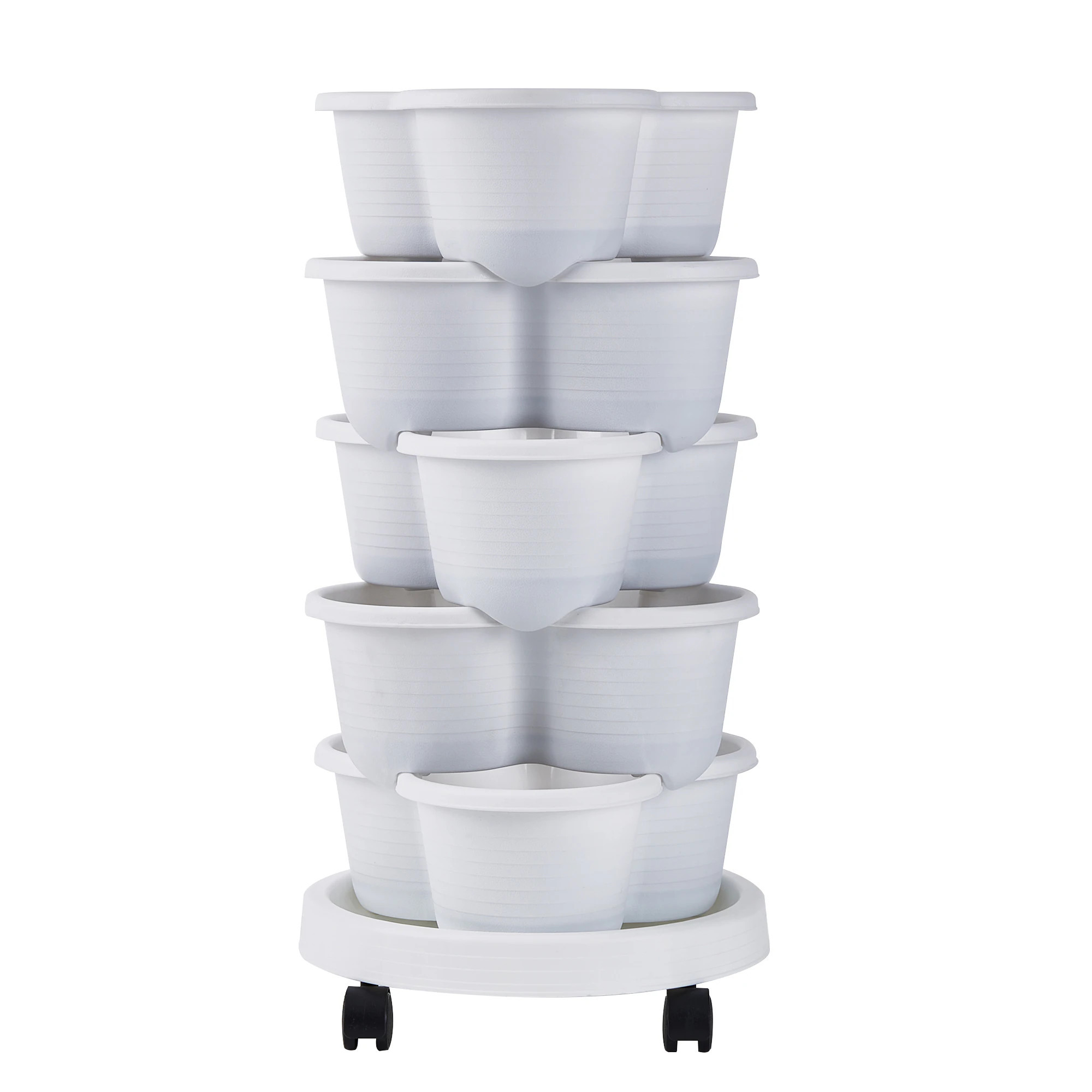 Vecelo 5 Tier Vertical Garden Planter Tower with Wheels Stackable Strawberry Planter for Herbs Flowers Vegetables Patio Balcony Indoor Gardening White | Lowe's